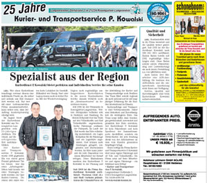 25 Jahre - Kurier- und Transportservice P. Kowalski